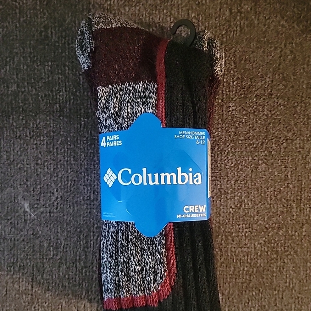 Colombia Mens Crew Socks - 4 Pairs - Size 6-12 - New 